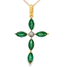 Load image into Gallery viewer, 1.11ct Emerald Cross Religious Pendant 10KT Yellow Gold
