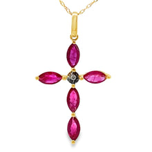 Load image into Gallery viewer, Ruby Diamond Cross Religious Pendant 10KT Yellow Gold
