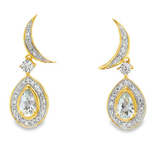 Load image into Gallery viewer, Aquamarine Diamond Dangle Earrings 10KT Yellow Gold
