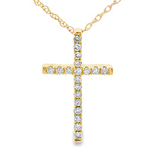Load image into Gallery viewer, .13ct Diamond Cross Religious Pendant 14KT Yellow Gold
