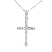 Load image into Gallery viewer, .19ct Diamond Cross Religious Pendant 14KT White Gold
