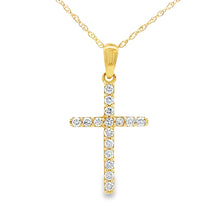 Load image into Gallery viewer, .19ct Diamond Cross Religious Pendant 14KT Yellow Gold
