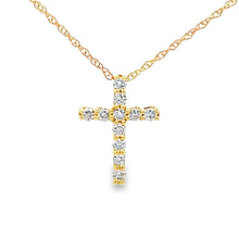 Load image into Gallery viewer, .15ct Diamond Cross Religious Pendant 14KT Yellow Gold
