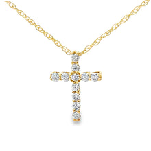 Load image into Gallery viewer, .12ct Diamond Cross Religious Pendant 10KT Yellow Gold
