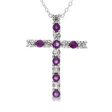 Load image into Gallery viewer, .50ct Amethyst Cross Religious Pendant Sterling Silver
