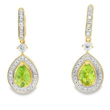 Load image into Gallery viewer, .96ct Peridot Diamond Dangle Earrings 10KT Yellow Gold
