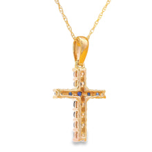 Load image into Gallery viewer, .29ct Sapphire Cross Religious Pendant 14KT Yellow Gold

