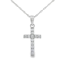 Load image into Gallery viewer, .11ct Diamond Cross Religious Pendant 14KT White Gold
