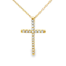 Load image into Gallery viewer, .10ct Diamond Cross Religious Pendant 14KT Yellow Gold
