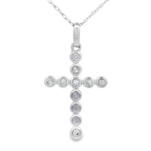 Load image into Gallery viewer, .12ct Diamond Cross Religious Pendant 14KT White Gold
