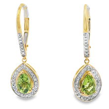 Load image into Gallery viewer, .96ct Peridot Diamond Dangle Earrings 10KT Yellow Gold
