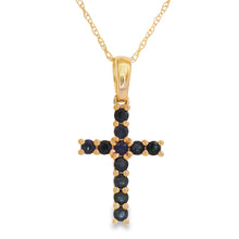 Load image into Gallery viewer, .29ct Sapphire Cross Religious Pendant 14KT Yellow Gold
