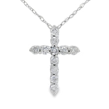 Load image into Gallery viewer, .19ct Diamond Cross Religious Pendant 14KT White Gold
