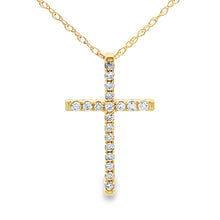 Load image into Gallery viewer, .11ct Diamond Cross Religious Pendant 14KT Yellow Gold
