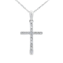Load image into Gallery viewer, .11ct Diamond Cross Religious Pendant 14KT White Gold
