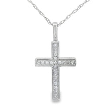 Load image into Gallery viewer, .08ct Diamond Cross Religious Pendant 14KT White Gold
