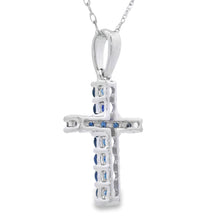 Load image into Gallery viewer, .29ct Sapphire Cross Religious Pendant 14KT White Gold
