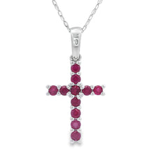Load image into Gallery viewer, .29ct Ruby Cross Religious Pendant 14KT White Gold
