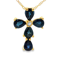Load image into Gallery viewer, .82ct Sapphire Cross Religious Pendant 10KT Yellow Gold
