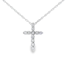 Load image into Gallery viewer, .11ct Diamond Cross Religious Pendant 14KT White Gold

