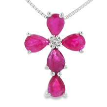 Load image into Gallery viewer, Ruby Diamond Cross Religious Pendant 10KT White Gold
