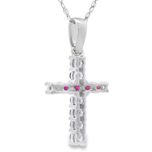 Load image into Gallery viewer, .29ct Ruby Cross Religious Pendant 14KT White Gold
