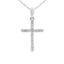 Load image into Gallery viewer, .10ct Diamond Cross Religious Pendant 14KT White Gold
