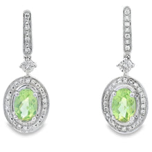 Load image into Gallery viewer, 1.23ct Peridot Diamond Dangle Earrings 10KT White Gold
