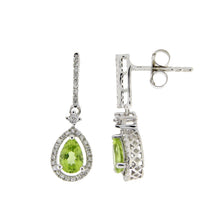 Load image into Gallery viewer, 1.10ct Peridot Diamond Dangle Earrings 14KT White Gold
