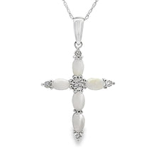 Load image into Gallery viewer, Opal Diamond Cross Religious Pendant 10KT White Gold

