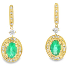 Load image into Gallery viewer, .95ct Emerald Diamond Dangle Earrings 10KT Yellow Gold
