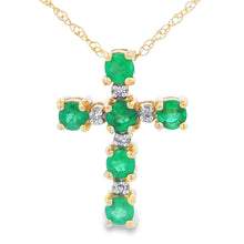 Load image into Gallery viewer, .26ct Emerald Cross Religious Pendant 10KT Yellow Gold

