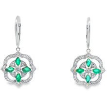 Load image into Gallery viewer, 1.44ct Emerald Diamond Dangle Earrings 14KT White Gold
