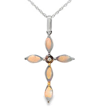 Load image into Gallery viewer, Opal Diamond Cross Religious Pendant 10KT White Gold

