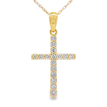 Load image into Gallery viewer, .30ct Diamond Cross Religious Pendant 14KT Yellow Gold
