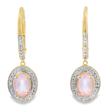 Load image into Gallery viewer, Rose Quartz Diamond Dangle Earrings 10KT Yellow Gold
