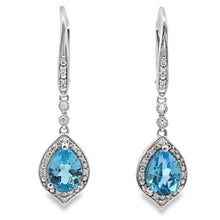 Load image into Gallery viewer, Blue Topaz Diamond Dangle Earrings 10KT White Gold
