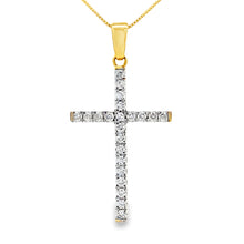 Load image into Gallery viewer, .21ct Diamond Cross Religious Pendant 14KT Yellow Gold
