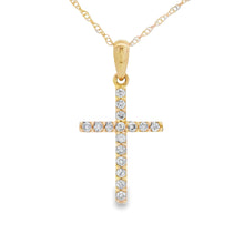 Load image into Gallery viewer, .13ct Diamond Cross Religious Pendant 14KT Yellow Gold
