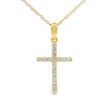 Load image into Gallery viewer, .11ct Diamond Cross Religious Pendant 14KT Yellow Gold
