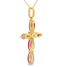 Load image into Gallery viewer, Ruby Diamond Cross Religious Pendant 10KT Yellow Gold
