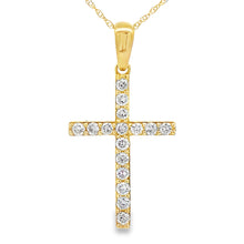 Load image into Gallery viewer, .45ct Diamond Cross Religious Pendant 14KT Yellow Gold
