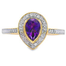 Load image into Gallery viewer, .42ct Amethyst Diamond Ring 10KT Yellow Gold
