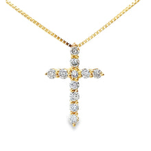 Load image into Gallery viewer, .15ct Diamond Cross Religious Pendant 14KT Yellow Gold
