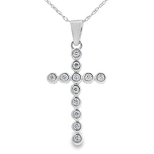 Load image into Gallery viewer, .12ct Diamond Cross Religious Pendant 14KT White Gold

