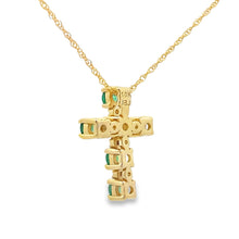 Load image into Gallery viewer, .26ct Emerald Cross Religious Pendant 10KT Yellow Gold
