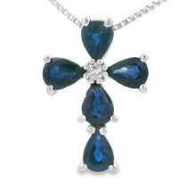 Load image into Gallery viewer, .82ct Sapphire Cross Religious Pendant 10KT White Gold
