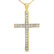 Load image into Gallery viewer, .22ct Diamond Cross Religious Pendant 14KT Yellow Gold
