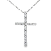 Load image into Gallery viewer, .11ct Diamond Cross Religious Pendant 14KT White Gold
