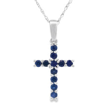 Load image into Gallery viewer, .29ct Sapphire Cross Religious Pendant 14KT White Gold
